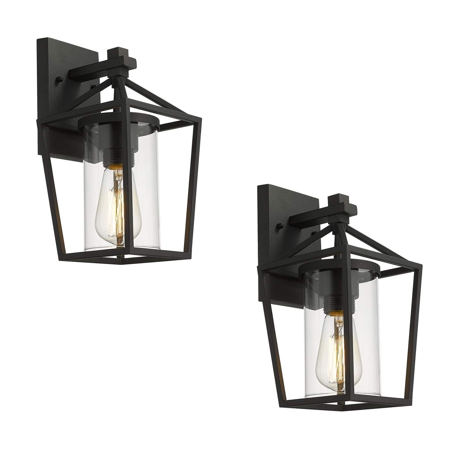 Lot de 2 appliques d'extérieur en métal noir et verre