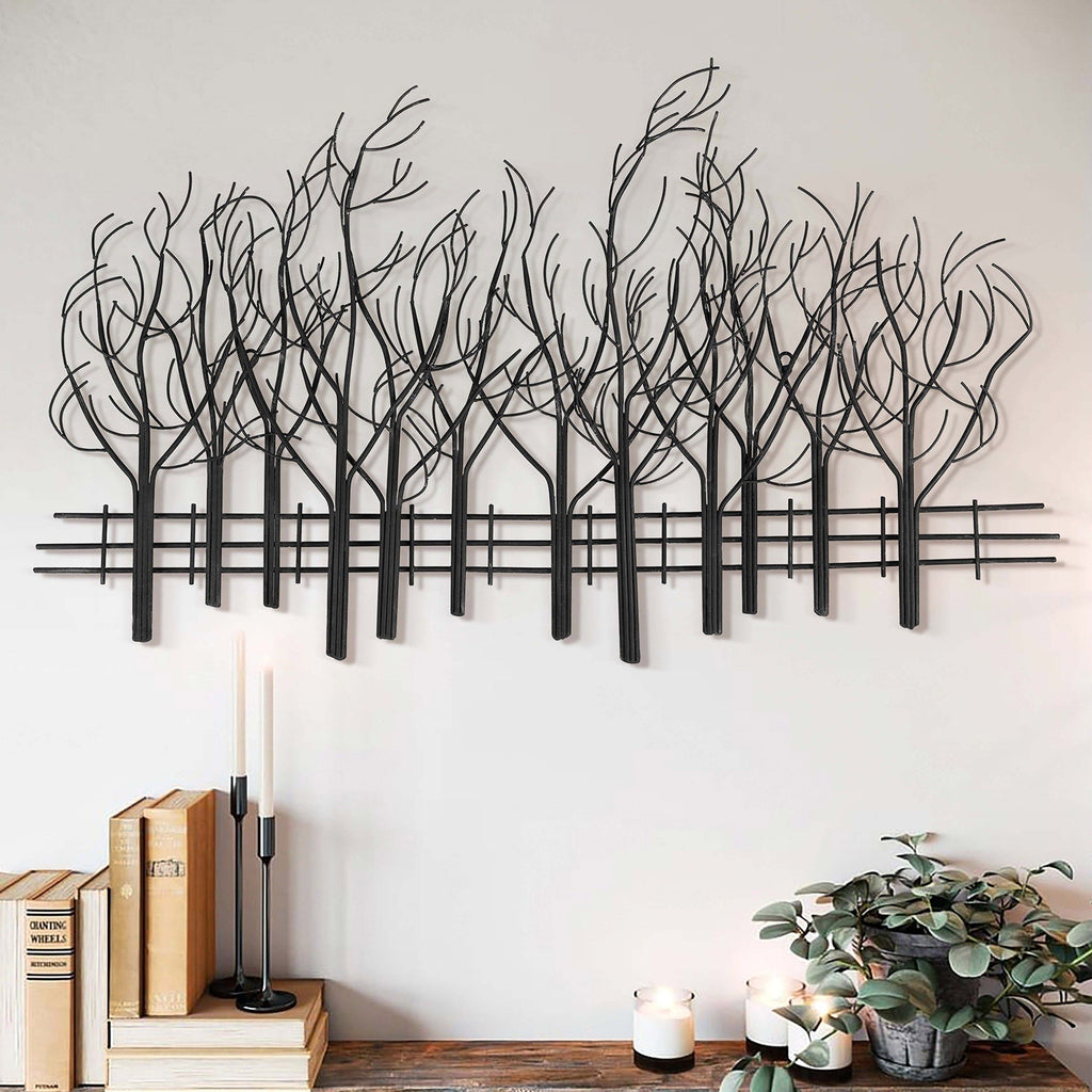 Décoration murale en métal noir Champ d'arbres