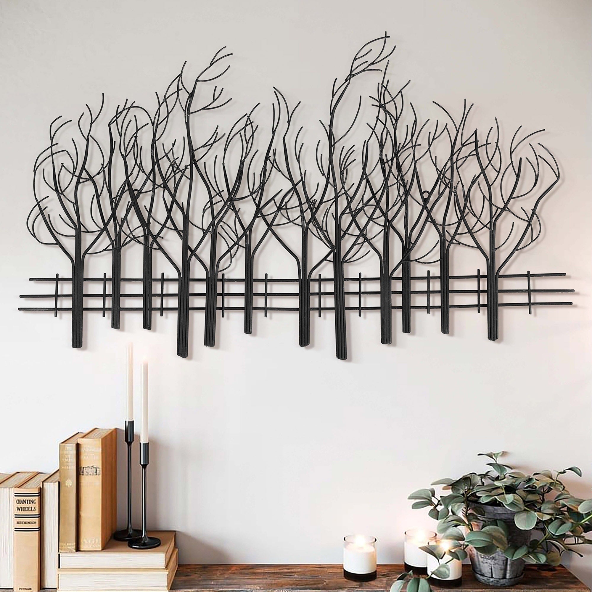 Décoration murale en métal noir Champ d'arbres