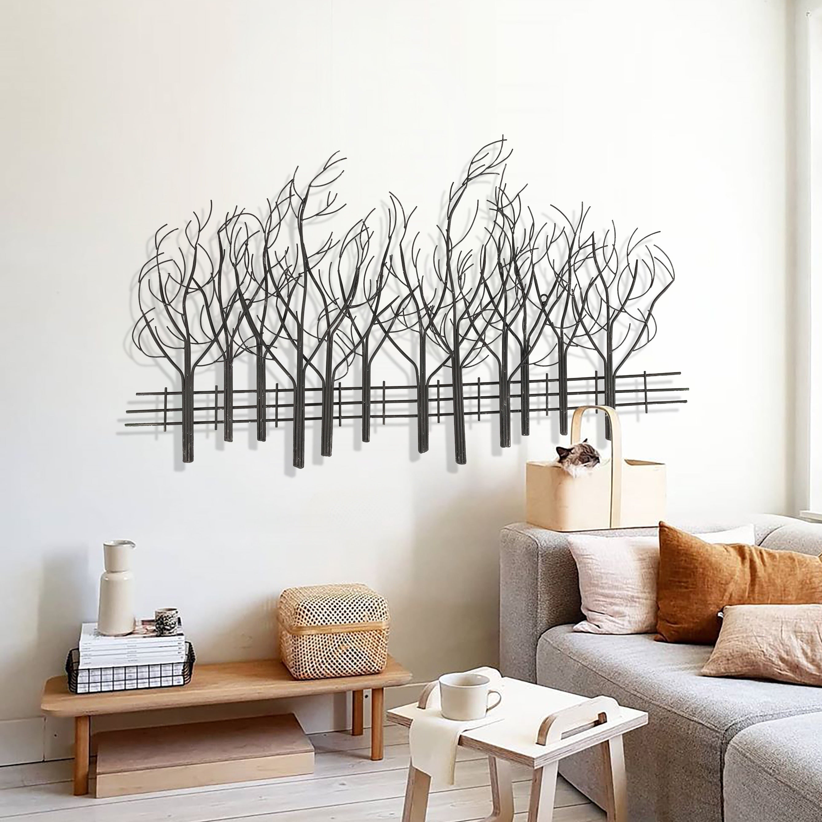 Décoration murale en métal noir Champ d'arbres