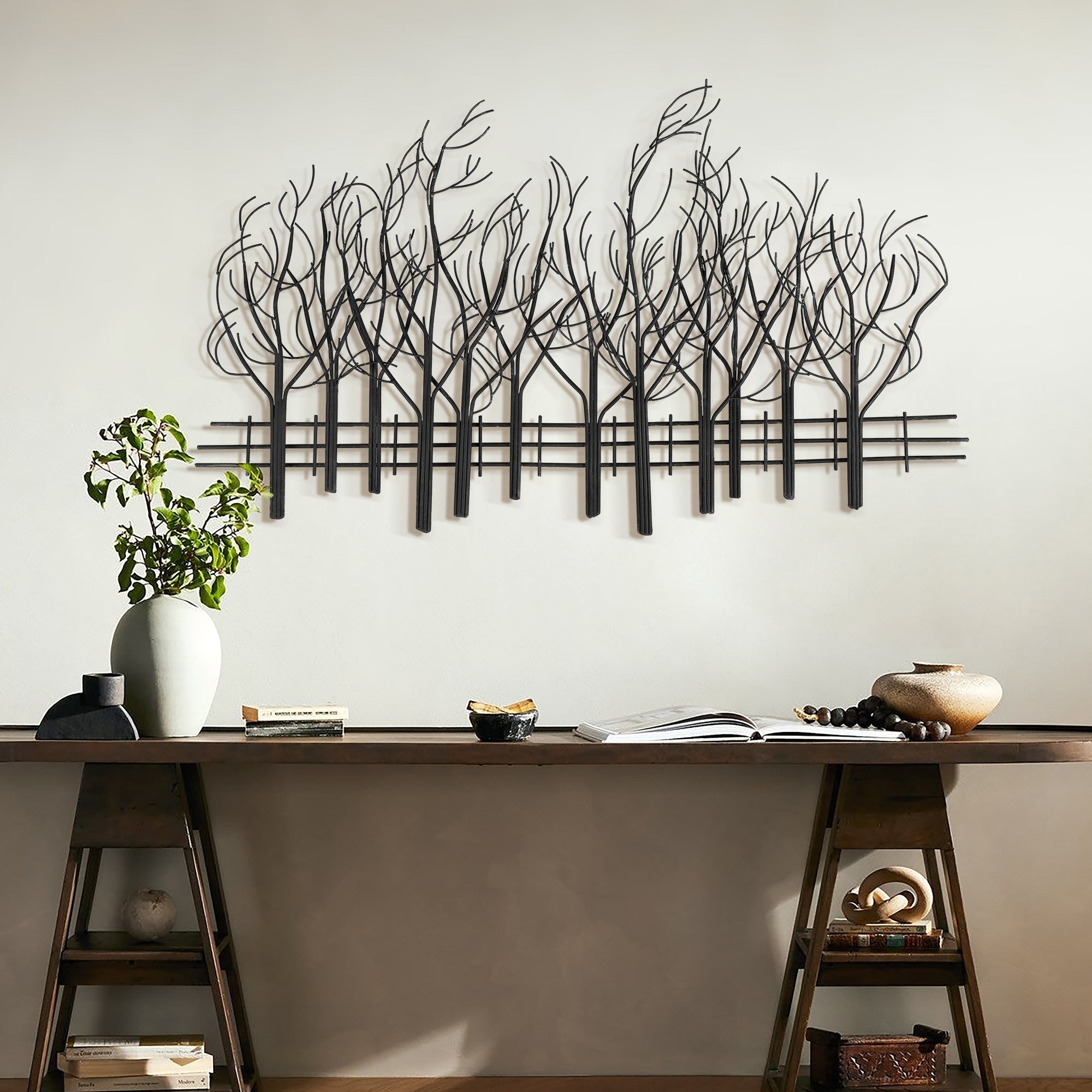 Décoration murale en métal noir Champ d'arbres