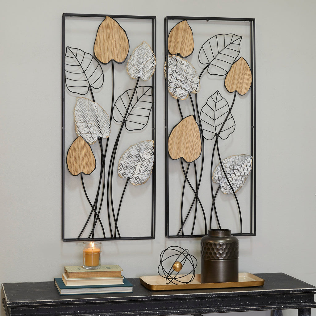 Décoration murale en métal noir avec cadre noir (lot de 2)