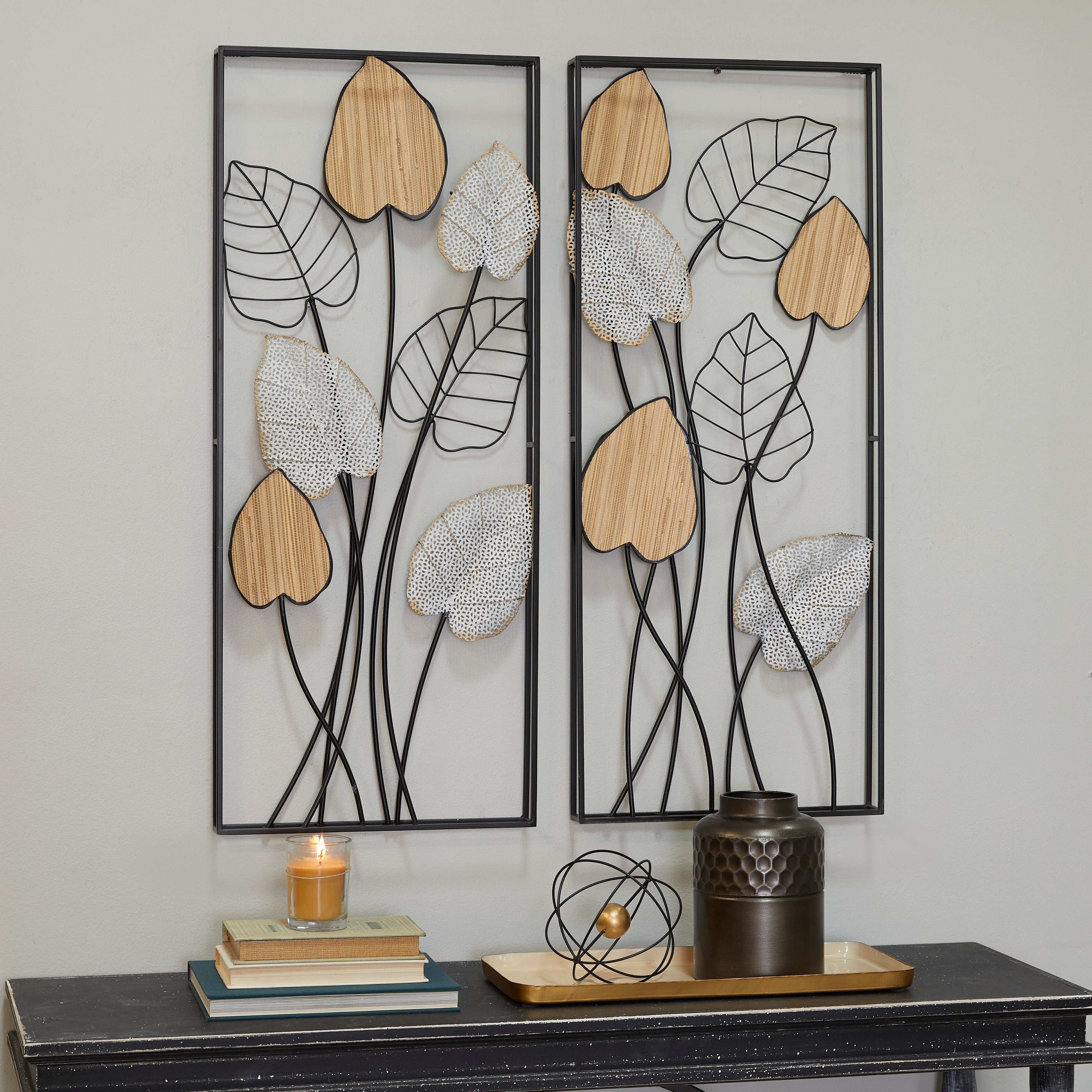 Décoration murale en métal noir avec cadre noir (lot de 2)