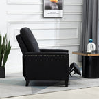 Fauteuil inclinable manuel moderne en velours noir avec coussins et décoration cloutée