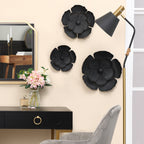 Décoration murale en métal gris foncé avec fleurs dorées de différentes tailles (lot de 3)