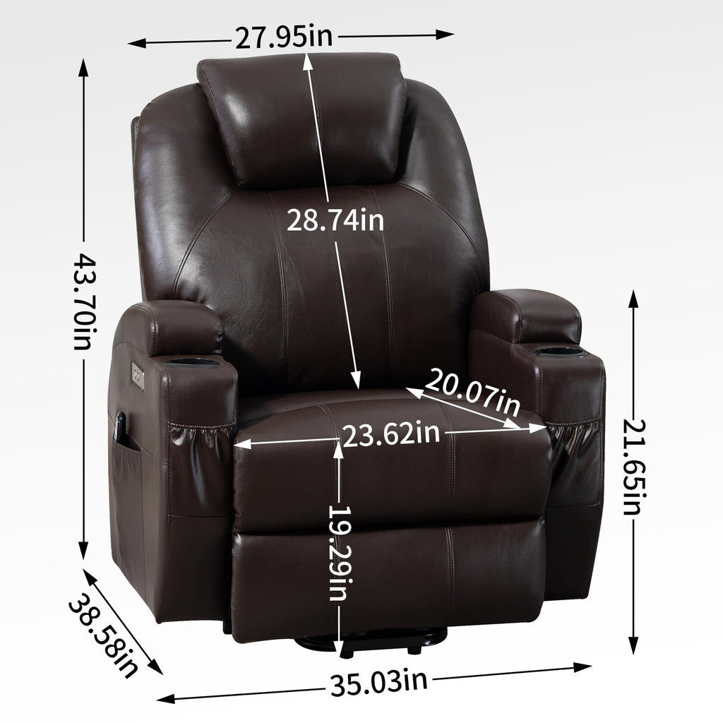 Fauteuil inclinable motorisé Okin noir avec massage par vibration à 8 points, chauffage lombaire, deux porte-gobelets et ports USB