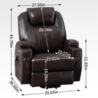 Fauteuil inclinable motorisé Okin noir avec massage par vibration à 8 points, chauffage lombaire, deux porte-gobelets et ports USB