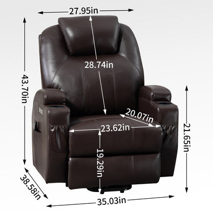 Fauteuil inclinable motorisé Okin noir avec massage par vibration à 8 points, chauffage lombaire, deux porte-gobelets et ports USB