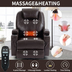Fauteuil inclinable motorisé Okin noir avec massage par vibration à 8 points, chauffage lombaire, deux porte-gobelets et ports USB