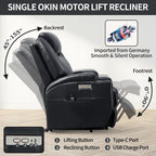 Fauteuil inclinable motorisé Okin noir avec massage par vibration à 8 points, chauffage lombaire, deux porte-gobelets et ports USB