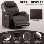 Fauteuil inclinable motorisé Okin noir avec massage par vibration à 8 points, chauffage lombaire, deux porte-gobelets et ports USB