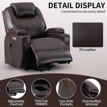 Fauteuil inclinable motorisé Okin noir avec massage par vibration à 8 points, chauffage lombaire, deux porte-gobelets et ports USB
