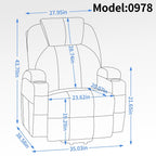 Fauteuil inclinable motorisé Okin noir avec massage par vibration à 8 points, chauffage lombaire, deux porte-gobelets et ports USB