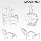 Fauteuil inclinable motorisé Okin noir avec massage par vibration à 8 points, chauffage lombaire, deux porte-gobelets et ports USB