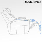 Fauteuil inclinable motorisé Okin noir avec massage par vibration à 8 points, chauffage lombaire, deux porte-gobelets et ports USB