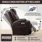 Fauteuil inclinable motorisé Okin noir avec massage par vibration à 8 points, chauffage lombaire, deux porte-gobelets et ports USB