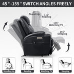 Fauteuil inclinable motorisé Okin noir avec massage par vibration à 8 points, chauffage lombaire, deux porte-gobelets et ports USB