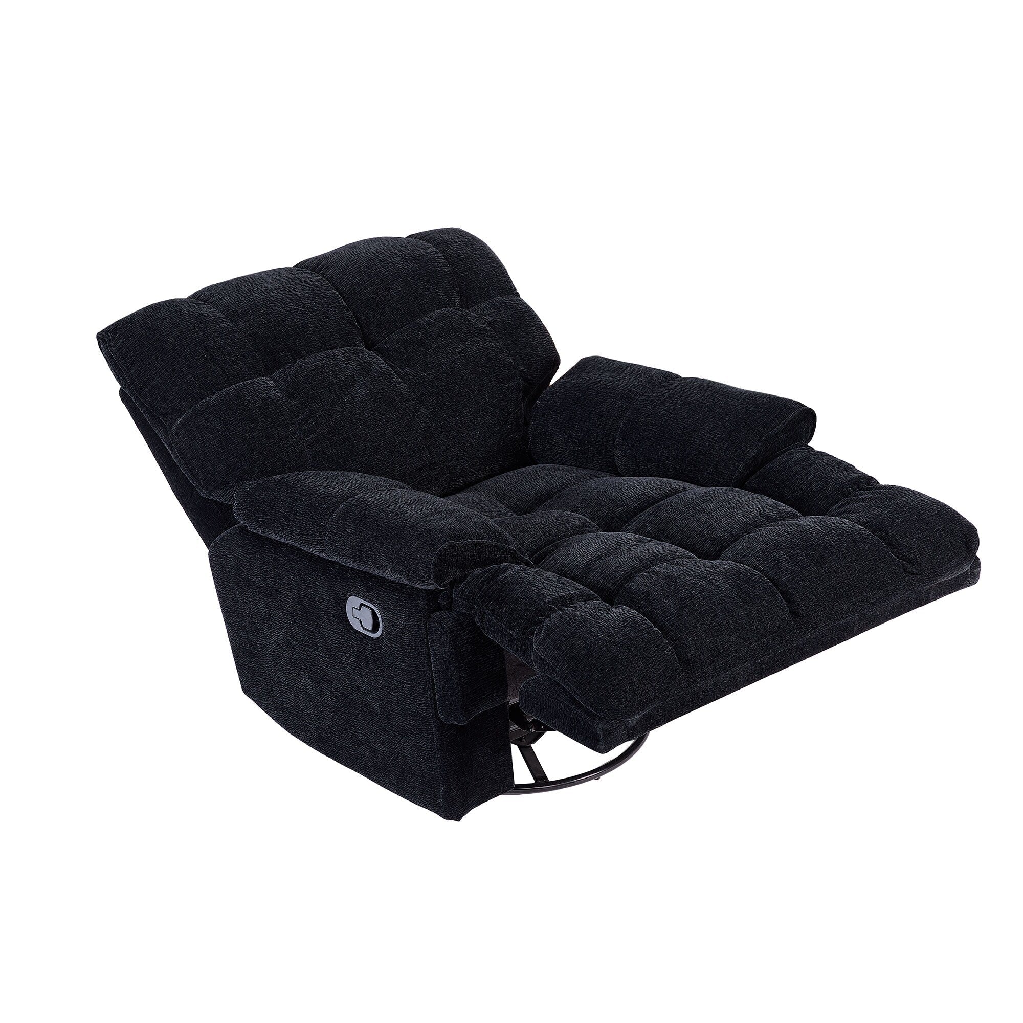 Fauteuil inclinable manuel pivotant à 360° noir rembourré avec accoudoirs et siège plus larges