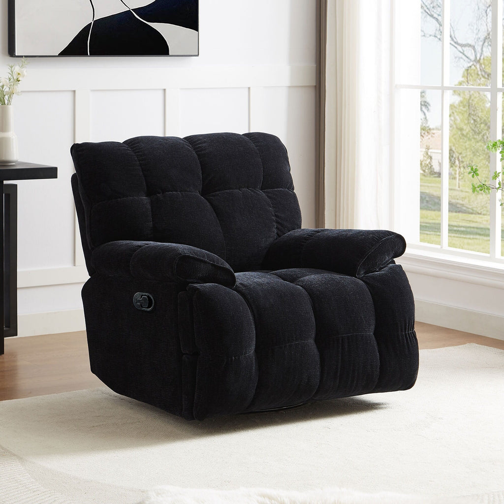 Fauteuil inclinable manuel pivotant à 360° noir rembourré avec accoudoirs et siège plus larges