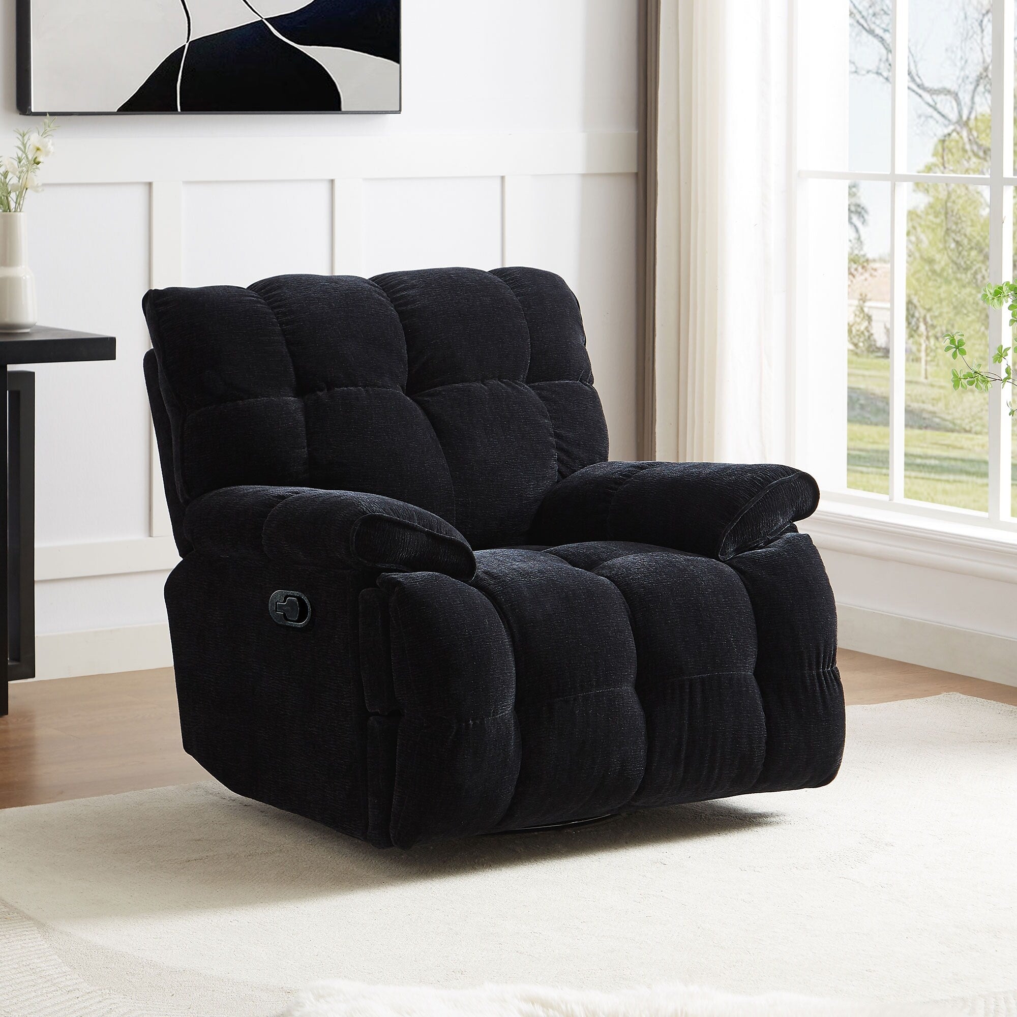 Fauteuil inclinable manuel pivotant à 360° noir rembourré avec accoudoirs et siège plus larges