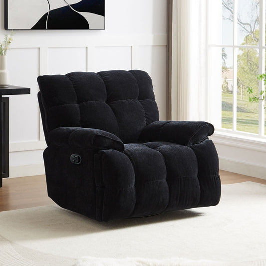 Fauteuil inclinable manuel pivotant à 360° noir rembourré avec accoudoirs et siège plus larges