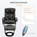 Fauteuil inclinable manuel pivotant à 360° en cuir PU noir avec repose-pieds, massage par vibrations complet du corps et poche latérale