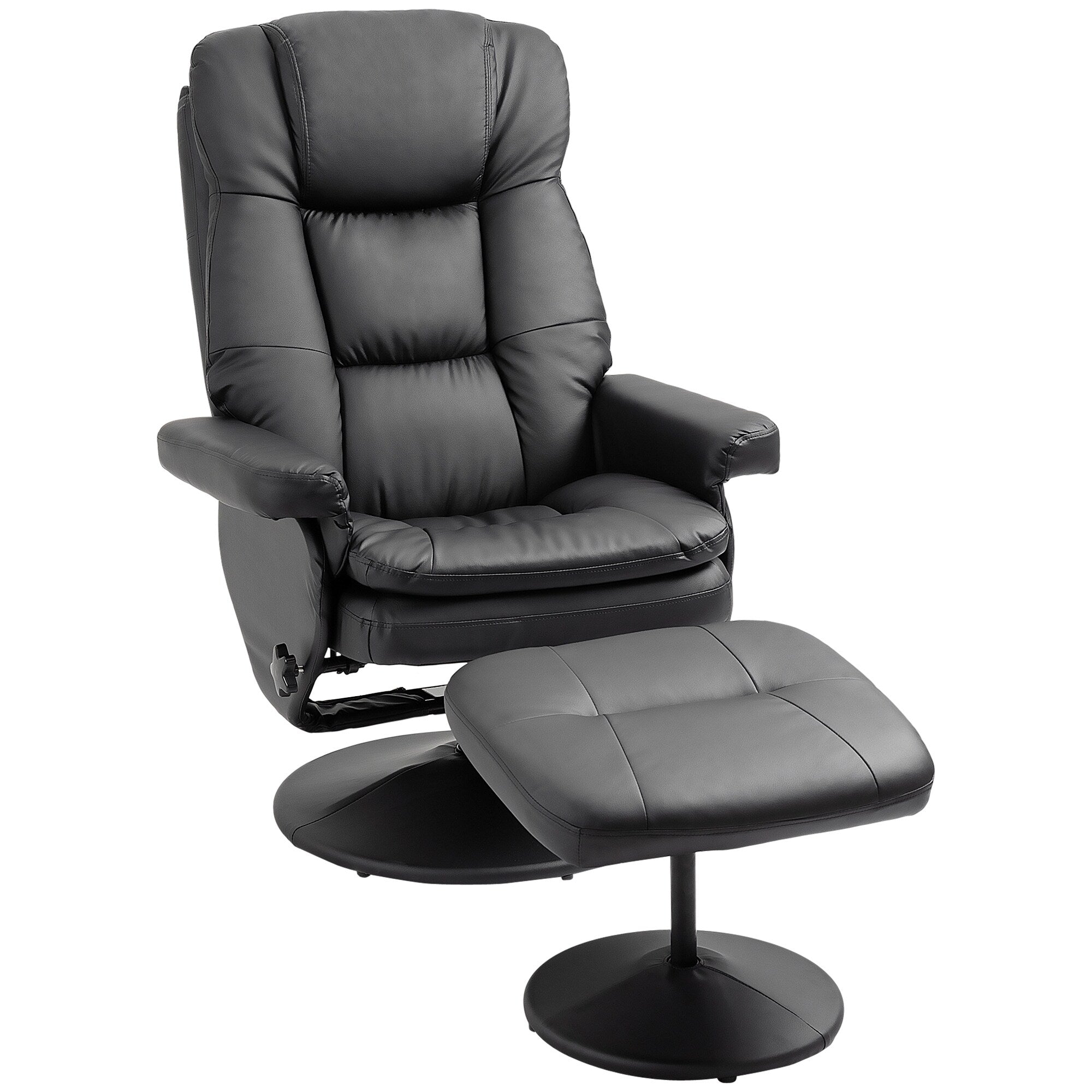 Fauteuil inclinable en cuir synthétique noir avec repose-pieds, dossier réglable et base pivotante