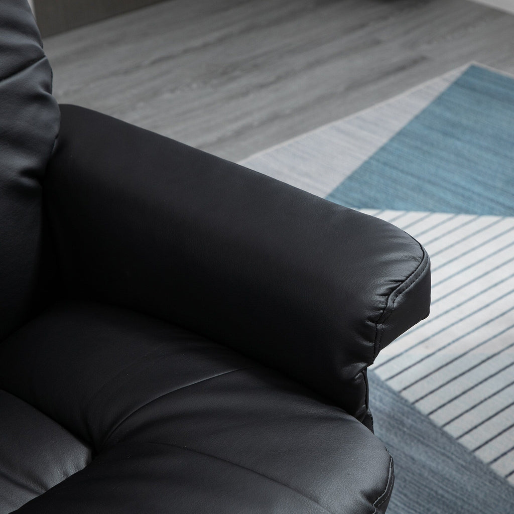 Fauteuil inclinable en cuir synthétique noir avec repose-pieds, dossier réglable et base pivotante