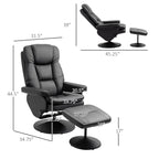 Fauteuil inclinable en cuir synthétique noir avec repose-pieds, dossier réglable et base pivotante