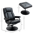 Fauteuil inclinable pivotant en cuir PU noir avec repose-pieds ottoman, réglages manuels