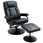 Fauteuil inclinable pivotant en cuir PU noir avec repose-pieds ottoman, réglages manuels