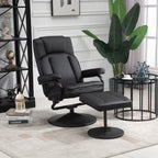 Fauteuil inclinable pivotant en cuir PU noir avec repose-pieds ottoman, réglages manuels