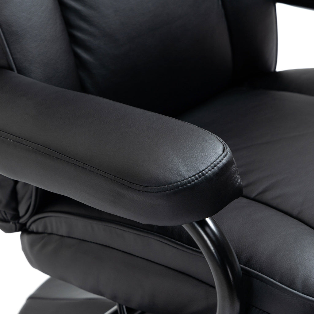 Fauteuil inclinable pivotant en cuir PU noir avec repose-pieds ottoman, réglages manuels