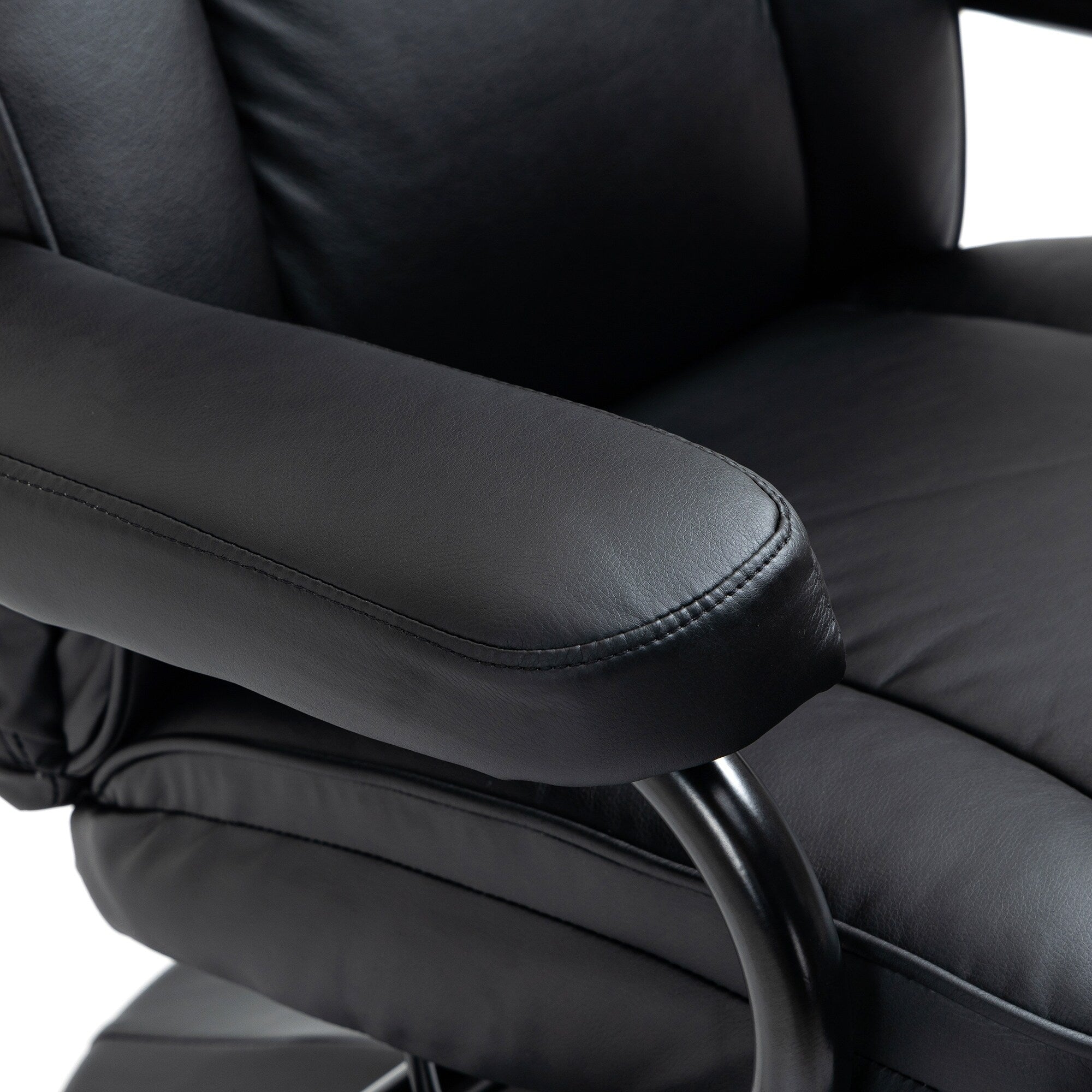 Fauteuil inclinable pivotant en cuir PU noir avec repose-pieds ottoman, réglages manuels