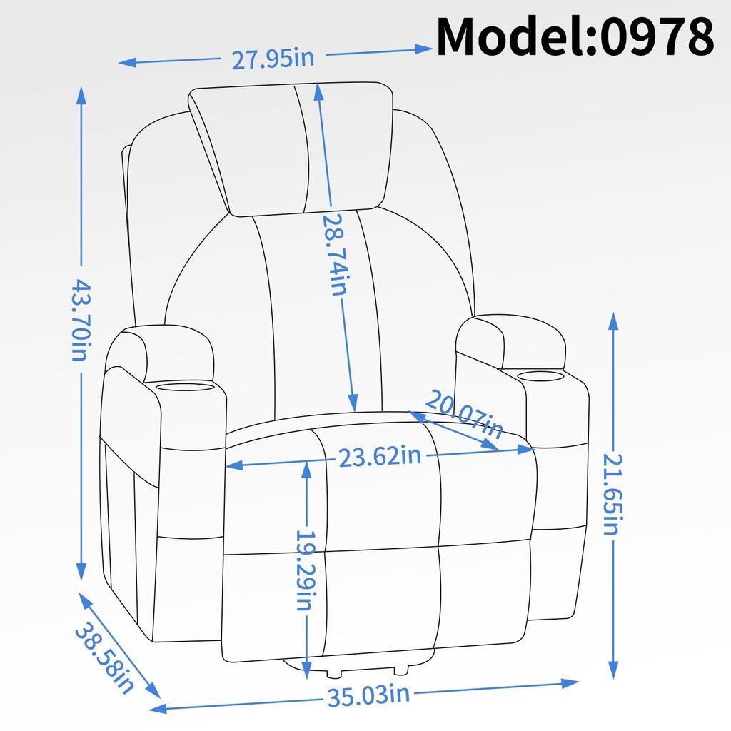 Fauteuil inclinable électrique noir avec deux ports USB, massage 8 points, chauffage lombaire, porte-gobelets et moteur Okin silencieux