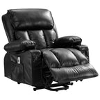 Fauteuil inclinable électrique noir avec massage, chauffage et cuir synthétique