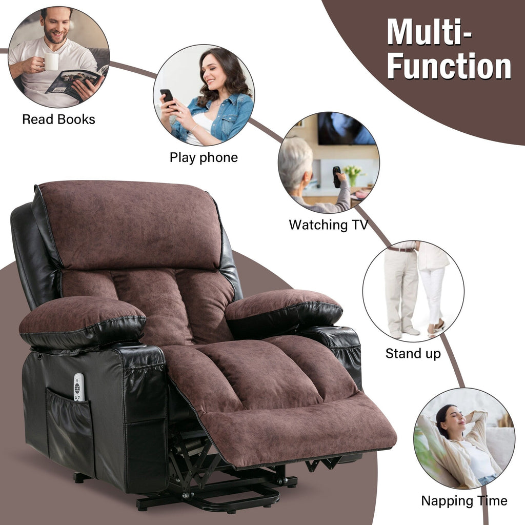 Fauteuil inclinable électrique noir avec massage, chauffage et cuir synthétique