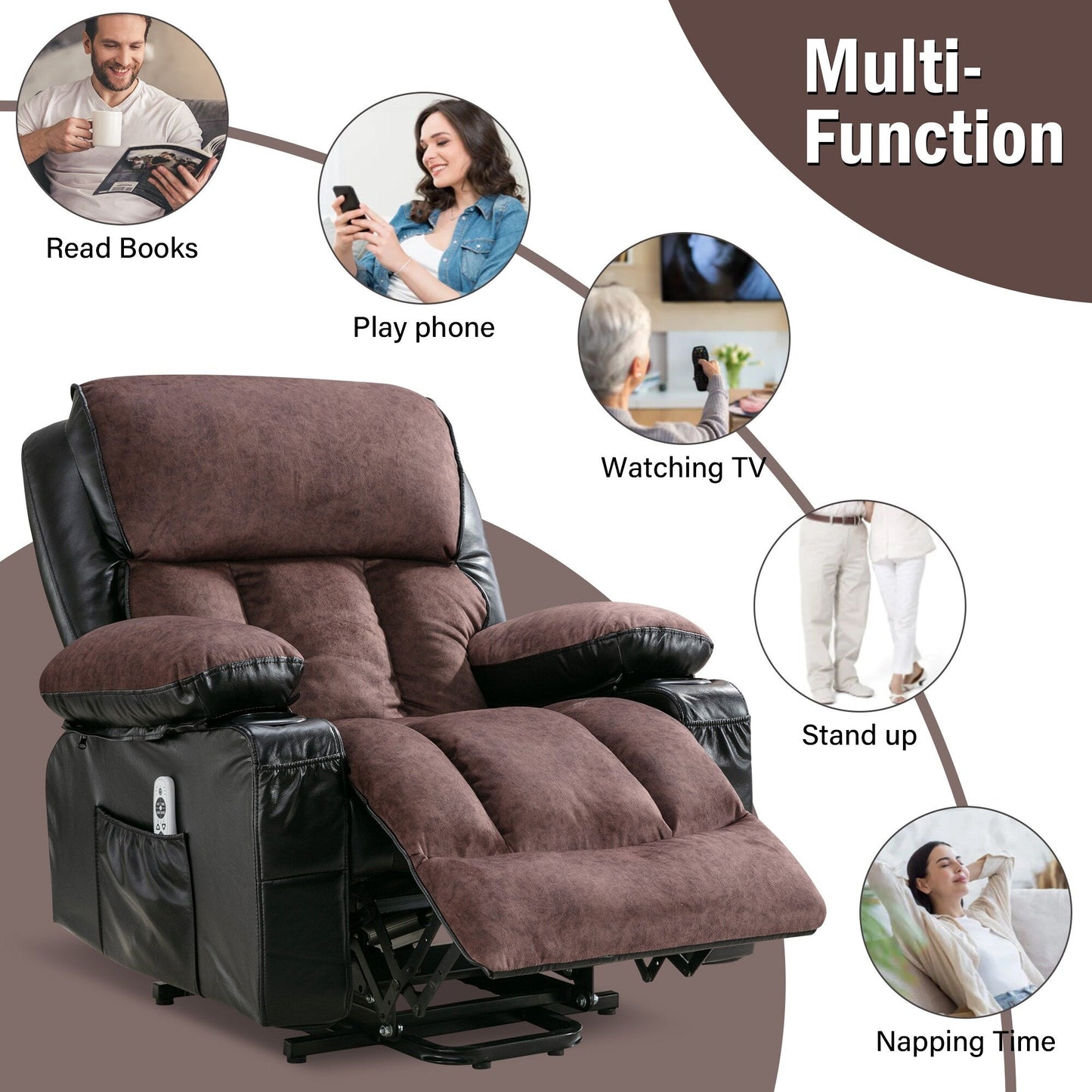 Fauteuil inclinable électrique noir avec massage, chauffage et cuir synthétique