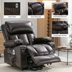 Fauteuil inclinable électrique noir avec massage, chauffage et cuir synthétique
