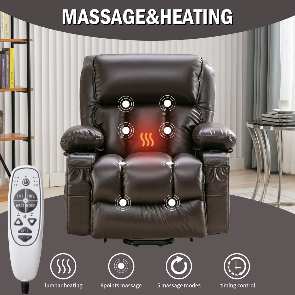 Fauteuil inclinable électrique noir avec massage, chauffage et cuir synthétique