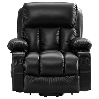 Fauteuil inclinable électrique noir avec massage, chauffage et cuir synthétique