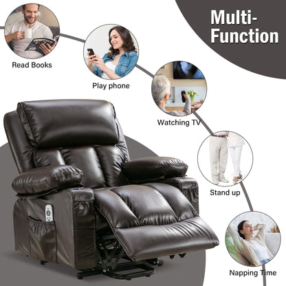 Fauteuil inclinable électrique noir avec massage, chauffage et cuir synthétique