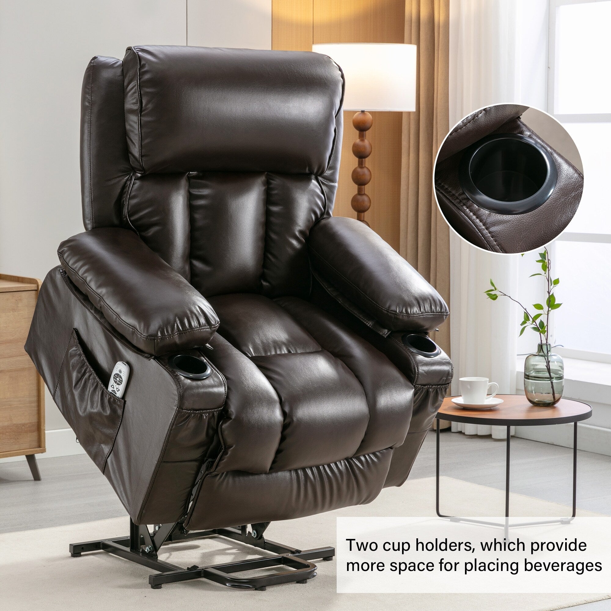 Fauteuil inclinable électrique noir avec massage, chauffage et cuir synthétique