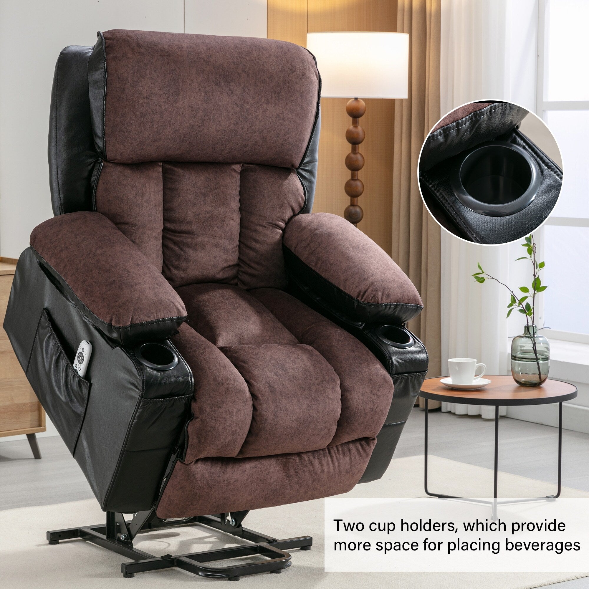 Fauteuil inclinable électrique noir avec massage, chauffage et cuir synthétique