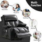 Fauteuil inclinable électrique noir avec massage, chauffage et cuir synthétique