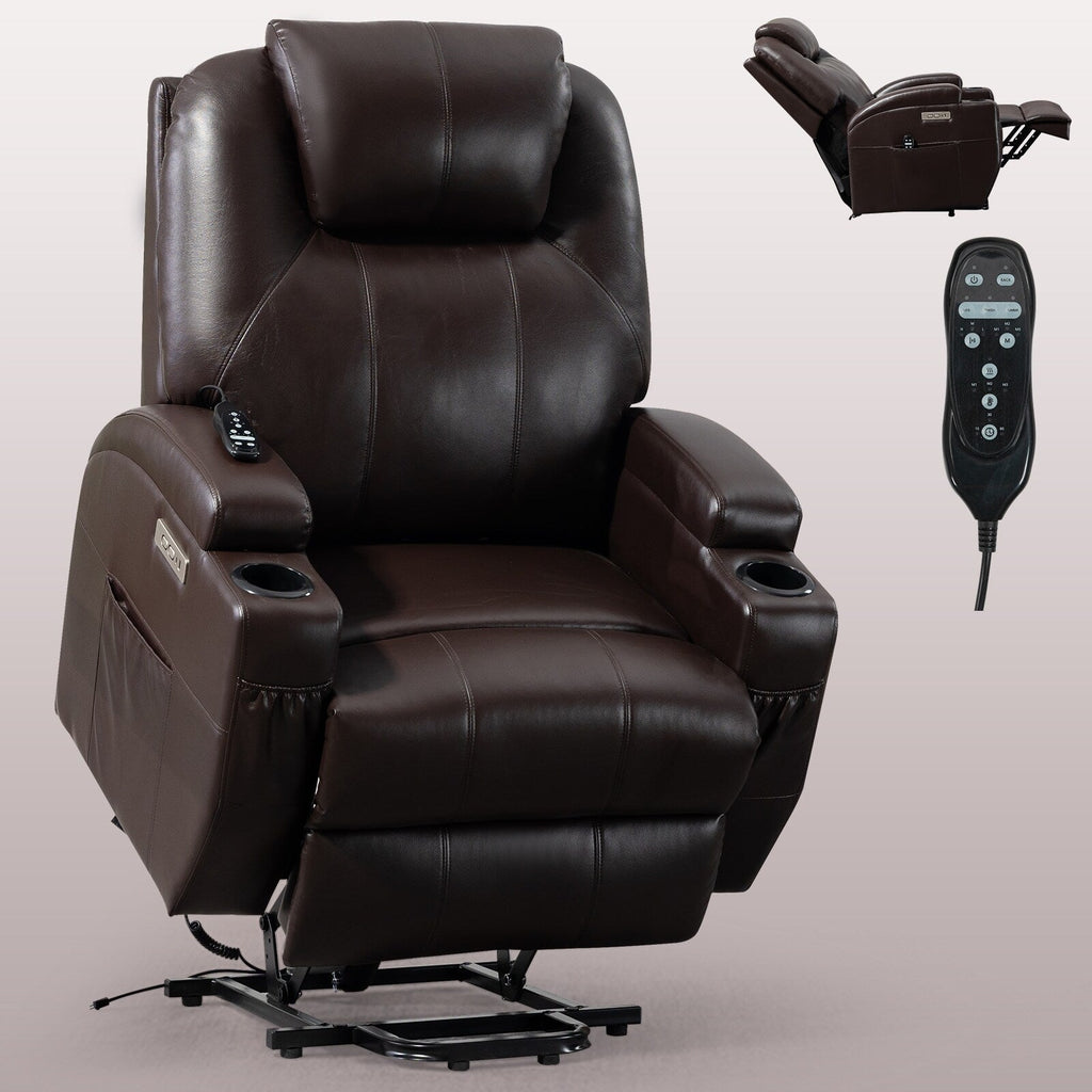 Fauteuil inclinable électrique noir avec massage par vibrations, chauffage lombaire et porte-gobelets