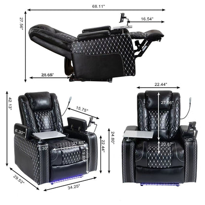 Fauteuil inclinable noir Power Zero Gravity avec accoudoir de rangement, porte-gobelet, table pour ordinateur portable, support pour téléphone, lampe de lecture et port USB