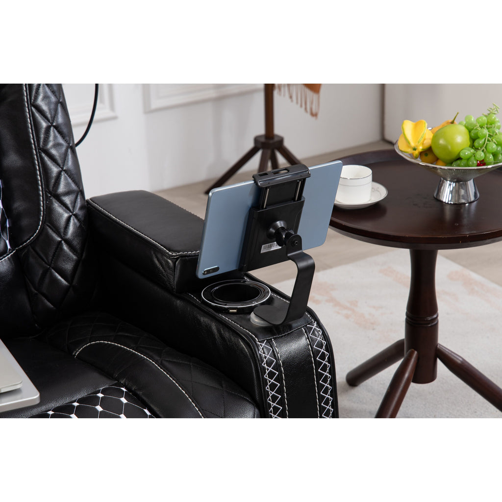 Fauteuil inclinable noir Power Zero Gravity avec accoudoir de rangement, porte-gobelet, table pour ordinateur portable, support pour téléphone, lampe de lecture et port USB