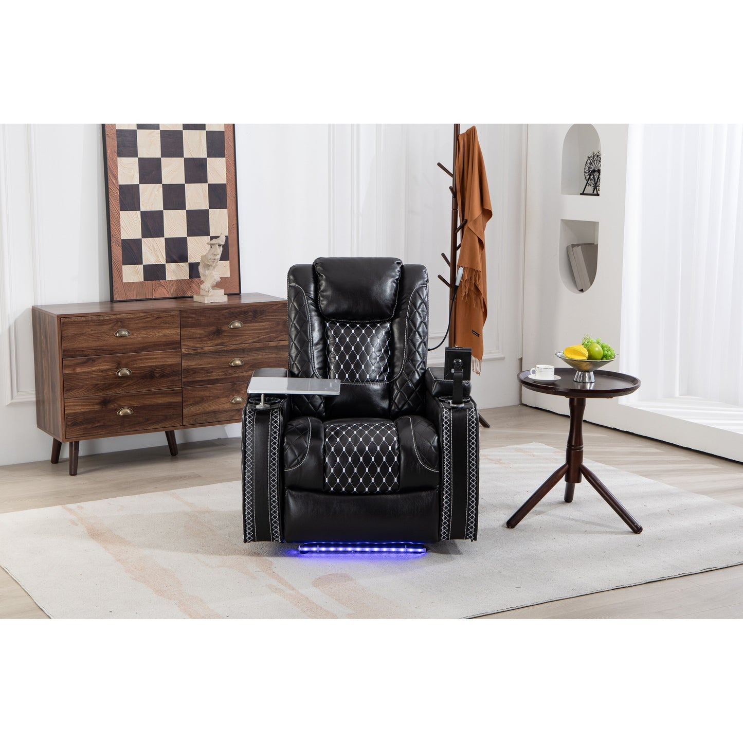 Fauteuil inclinable noir Power Zero Gravity avec accoudoir de rangement, porte-gobelet, table pour ordinateur portable, support pour téléphone, lampe de lecture et port USB