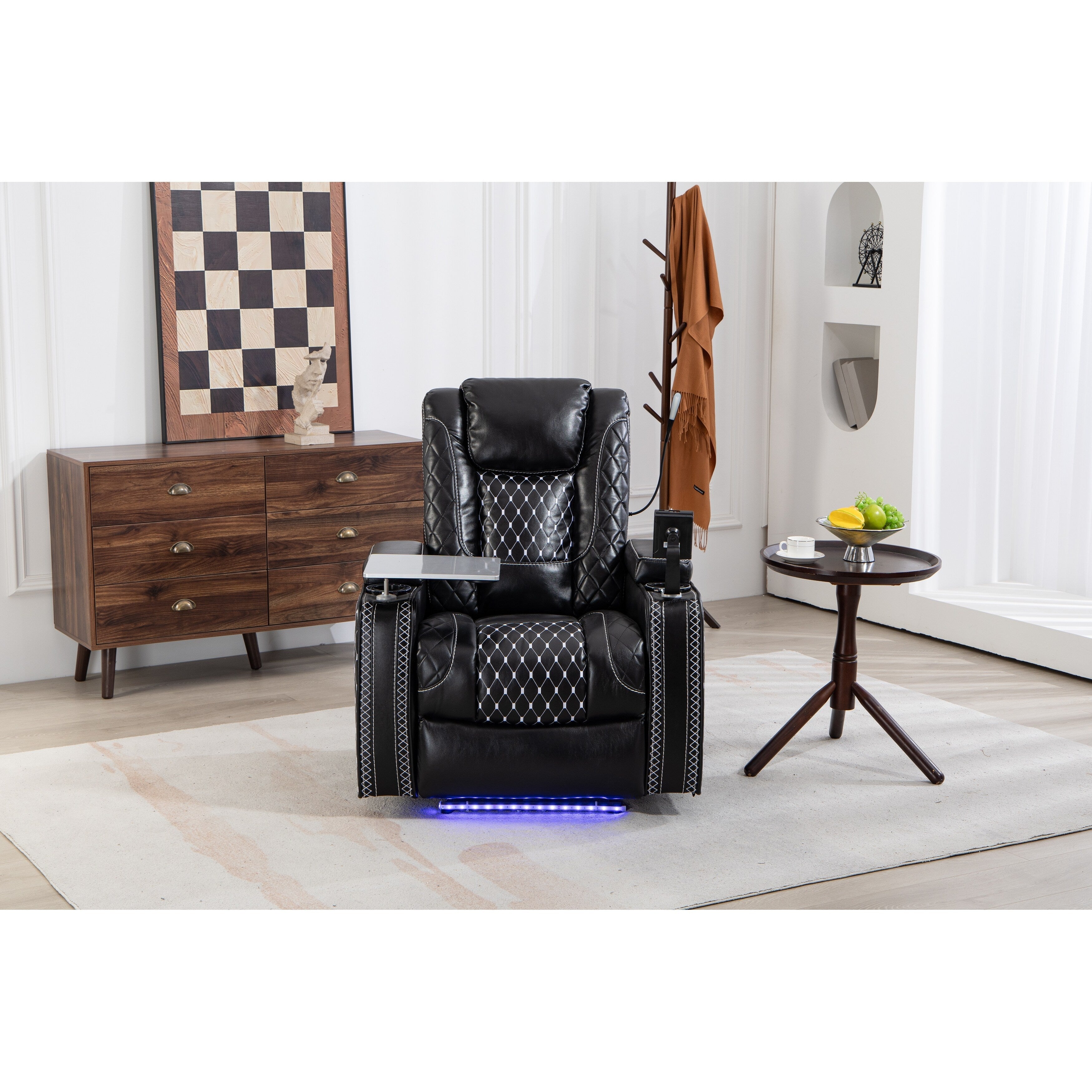 Fauteuil inclinable noir Power Zero Gravity avec accoudoir de rangement, porte-gobelet, table pour ordinateur portable, support pour téléphone, lampe de lecture et port USB